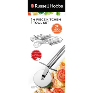 Set de unelte de bucatarie Russell Hobbs din otel inoxidabil RH00124, ton argintiu, include taietor de pizza, tel, presa de usturoi si deschizator de conserve/cutii, otel inoxidabil, 4 bucati - Img 3