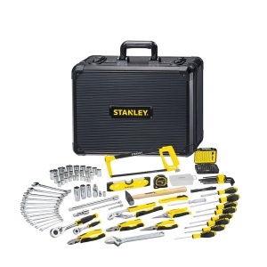 Set de unelte STANLEY 142 piese, inclusiv feronerie, cutit si lanterna, in cutie aluminiu
