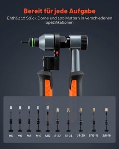 Set de Unelte VEVOR pentru Nituire, 21 cm, 10 Dornen, 100 Mutern, Culoare Portocalie - Img 2
