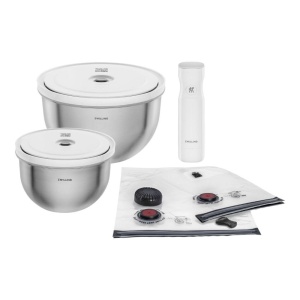 Set de vase cu vacuum ZWILLING Fresh Save Bowls 9 piese inox argintiu-alb