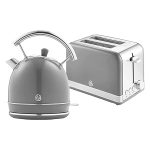Set electrocasnice pentru mic dejun Swan Retro, 1.8L, 3000W, Toaster 2 felii, Gri