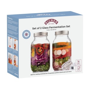 Set Fermentare Kilner 2x 1 Litru Sticla cu Capac din Otel Inoxidabil - Img 2