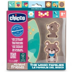 Set figurine din lemn Chicco My Wood Friends Montessori 2 ursuleti si piesa de puzzle pentru copii 2 ani