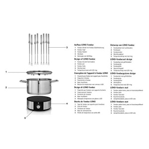 Set fondue WMF Lono pentru 8 persoane, fondue electric, 1400 W, reglare temperatura, suport furculita, oala cu inductie 1.2l, oala fierbinte, otel inoxidabil mat - Img 16
