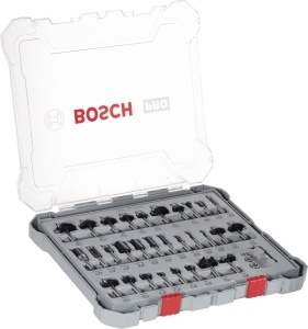 Set freze Bosch 30 piese, pentru lemn, cu tija de 8 mm, durabil