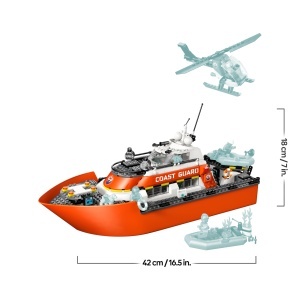 Set LEGO City - Barcuta de salvare cu elicopter, 742 piese, 5 minifigurine - Img 8