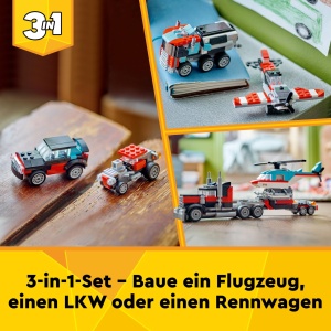 Set LEGO Creator 3in1 Camion Platforma cu Helicopter 270 piese, pentru copii 7 - Img 6