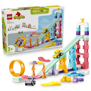 Set LEGO DUPLO 3-in-1 cu 111 piese, 2 masini, joc creativ pentru copii