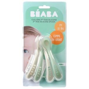 Set linguri silicon Beaba pentru bebelusi si copii 4 bucati gri si verde salvie ergonomic si igienic - Img 2