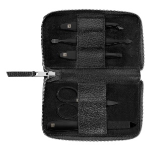 Set manichiura premium 5 piese ZWILLING, etui piele, negru