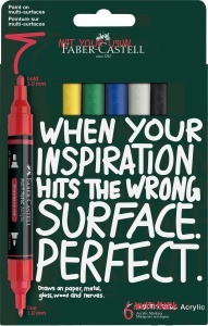 Set Markere Acrilice Faber-Castell Multimark, 6 Culori, Dubla Varf