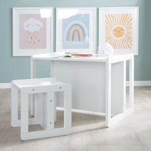 Set mobilier copii roba - banca si hocker 3 in 1, alb, din MDF - Img 4
