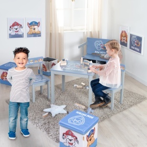 Set mobilier pentru copii Paw Patrol - 2 scaune masa, grialbastru, din lemn - Img 2