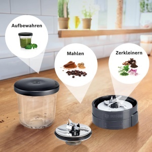 Set multifunctional pentru maruntire Bosch MUZ45XCG1, 3-in-1, recipient din sticla, negru - Img 2