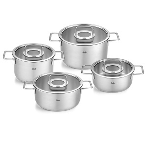 Set Oale Fissler Pure Collection 4 piese, otel inoxidabil, inductie, cu capac din sticla