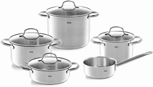 Set oale Fissler San Franciscootel inoxidabil 5 bucati set cratita oale cu capac de sticla inductie 3 cratite 1 caserola 1 caserola - inductie