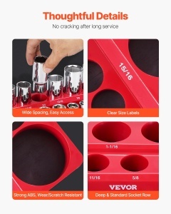 Set organizator de prize VEVOR, 3 piese, tavi de prize SAE de 1/4 inch, 3/8 inch si 1/2 inch, pentru pana la 68 de chei tubulare standard si adanci (cheile tubulare nu sunt incluse) - Img 5
