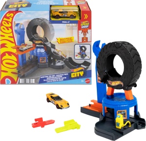 Set pista Hot Wheels - Atelier de anvelope City Downtown, cu camion de remorcare 164