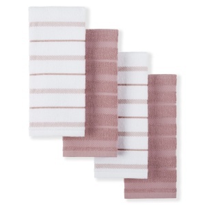 Set prosoape de bucatarie KitchenAid Albany, 4 piese, roz si alb, 40.6 x 66 cm