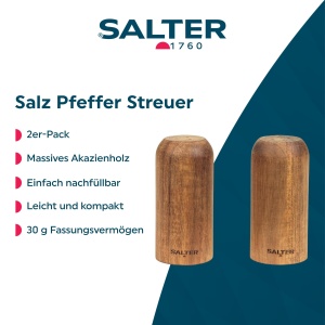 Set sare si piper Salter Toronto din lemn de acacia, 2 bucati, 9 cm - Img 2
