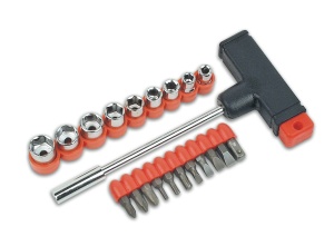 Set scule Mannesmann M 148-KOMBI T-Grip cu 22 piese Bits si Adaptor 14