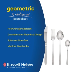 Set tacamuri Russell Hobbs RH01519EU, 16 piese, inox, design geometric - Img 2