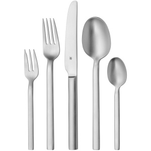 Set tacamuri WMF Alteo 12 persoane, tacamuri 60 bucati, tacamuri mate, cutit monobloc, otel inoxidabil Cromargan mat, poate fi spalat in masina de spalat vase