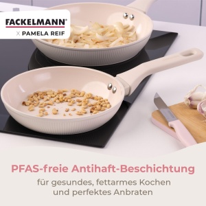 Set tigai Fackelmann x Pamela Reif 3 piese O 20-24-28 cm aluminiu reciclat bej pastel acoperire ceramica fara PFAS - Img 7