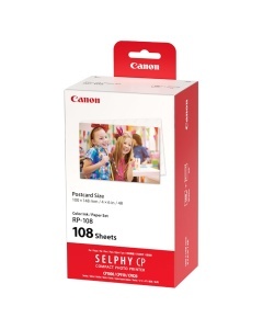 Set Tinte si Fotopapier Canon RP-108 pentru Imprimante Selphy, 2 Cartuse si 108 Foi 100x148mm - Img 1