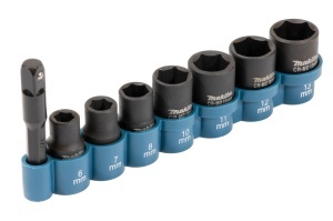 Set tubulare de impact Makita, 8 piese, 14, cu adaptor, 6-13 mm