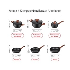Set vase de gatit Florina Master Black 6 piese aluminiu compatibil inductie - Img 3