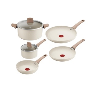 Set vase de gatit Tefal Stone White 7 piese Antiaderente Aluminiu reciclat Compatibile inductie