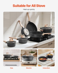 Set vase VEVOR 17 piese antiaderent pentru plite inductie culoare neagra - Img 6