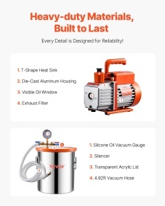 Set VEVOR VP125 Vakuumkammer 1893L si Pompa 35 CFM pentru Entgasare Rasini si Silicon - Img 6