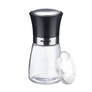 Shaker de condimente Westmark, cu capac de aroma, model de gauri fine, capacitate: 190 ml, sticla/otel inoxidabil/plastic, Blacky, transparent/negru/argintiu, 63502260 - Img 1