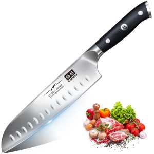 SHAN ZU Cutit de bucatarie Cutit de bucatar 18cm Cutit profesional Santoku Cutit de bucatar Lama germana de cutit ascutit din otel inoxidabil Buchet multifunctional Cutit Maner ergonomic Cutie cadou