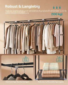 Sifonier portabil SONGMICS URYG094B02, 4 bare de haine, 4 rafturi, capacitate mare, negru - Img 3