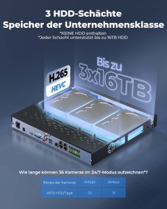 Sistem de supraveghere Reolink NVR RLN36, 36 canale, 3 sloturi HDD, suport 4K - Img 5