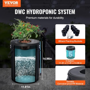 Sistem hidroponic DWC VEVOR EHW0008C, 8 x 20L, cu pompa de aer si accesorii - Img 2