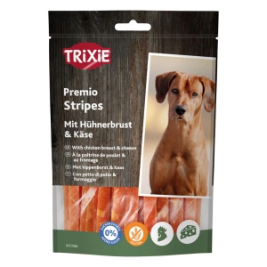 Snackuri pentru caini TRIXIE Premio Cheese Chicken Stripes, 100 g, fara zahar