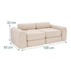 Sofa pentru copii Relaxdays, 10 piese, modular, bej, material cord - Img 4