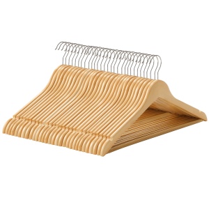 SONGMICS Umerase din lemn set de 30 cuier din lemn masiv crestaturi in zona umerilor punte antiderapanta pentru pantaloni carlig rotativ la 360deg pen