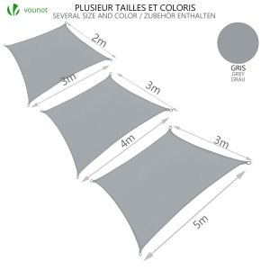 Sonnensegel VOUNOT, 3x4m, gri, 98 UV protectie, impermeabil - Img 5