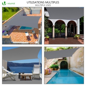 Sonnensegel VOUNOT cu Set de Montaj, 3x2,5m, Atmungsativ, Grau - Img 2