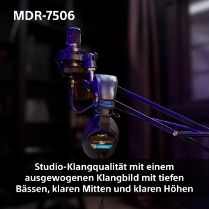 Sony MDR-7506 Casti pentru monitor de studio, inchise, cu fir, 10 Hz-20 kHz, 63 ohmi, usoare, design pliabil (227 g), ideale pentru inregistrare si mixare in studio, incl. carcasa, negru - Img 3