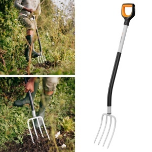 Spatula pentru gradinarit Fiskars Xact 120 cm, 4 zinken, otel de calitate, negruorange - Img 2