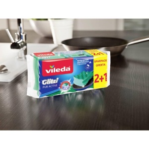 Sponge de curatare Vileda Glitzi PurActive, 3 bucati, pentru suprafete delicate