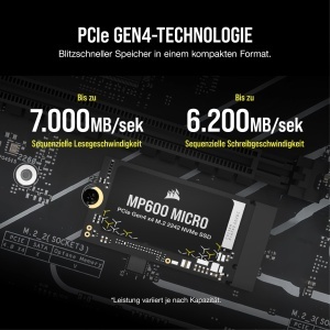 SSD Corsair MP600 Micro 2TB M.2 NVMe PCIe Gen4, 7000MBs, Negru - Img 3