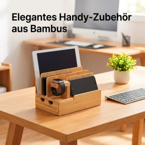 Statia de incarcare Relaxdays pentru Apple Watch, Bambus, 15 x 21,5 x 15 cm - Img 3