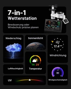 Statia Meteo VEVOR 7-in-1 cu Display de 7,5 Inch, Sensor Exterior Solar, Wi-Fi - Img 2